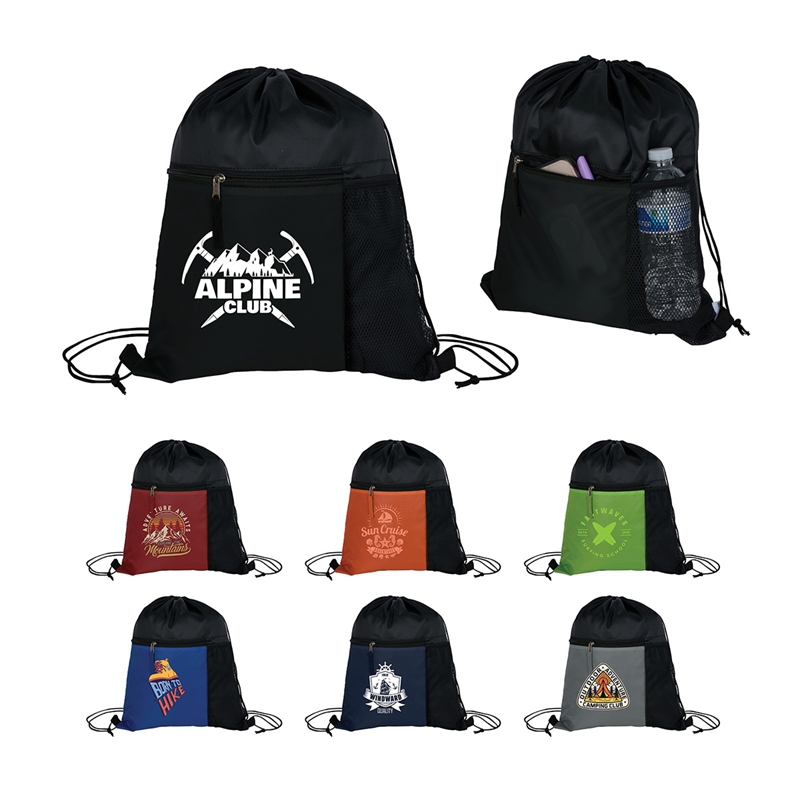 Manchester Recycled (RPET) Drawstring Bag With Zippered & Mesh Pockets — view 1 of 6