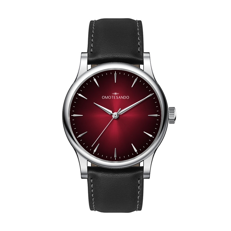 Watch Creations 38MM, 3 HAND, STAINLESS STEEL CASE, RED GRADIENT COLOR DIAL W/ APPLIED INDEXES, BLACK LEATHER STRAP