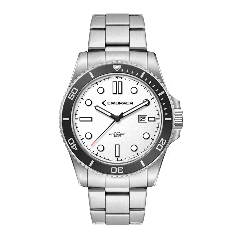 Watch Creations 42.5MM STEEL SILVER CASE, 3 HAND MVMT, WHITE DIAL, DTE DISPLAY, BK ROTATING BEZEL, SILVER BRACELET