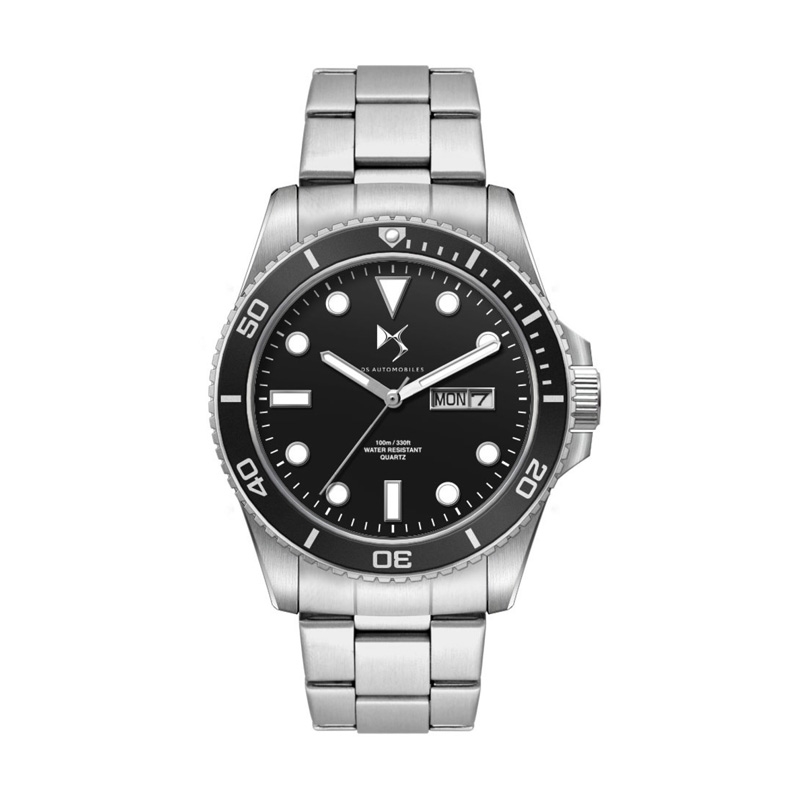 42.5MM, SS, SILVER CASE, BK BEZEL,  3-HAND MVT, DAY-DTE