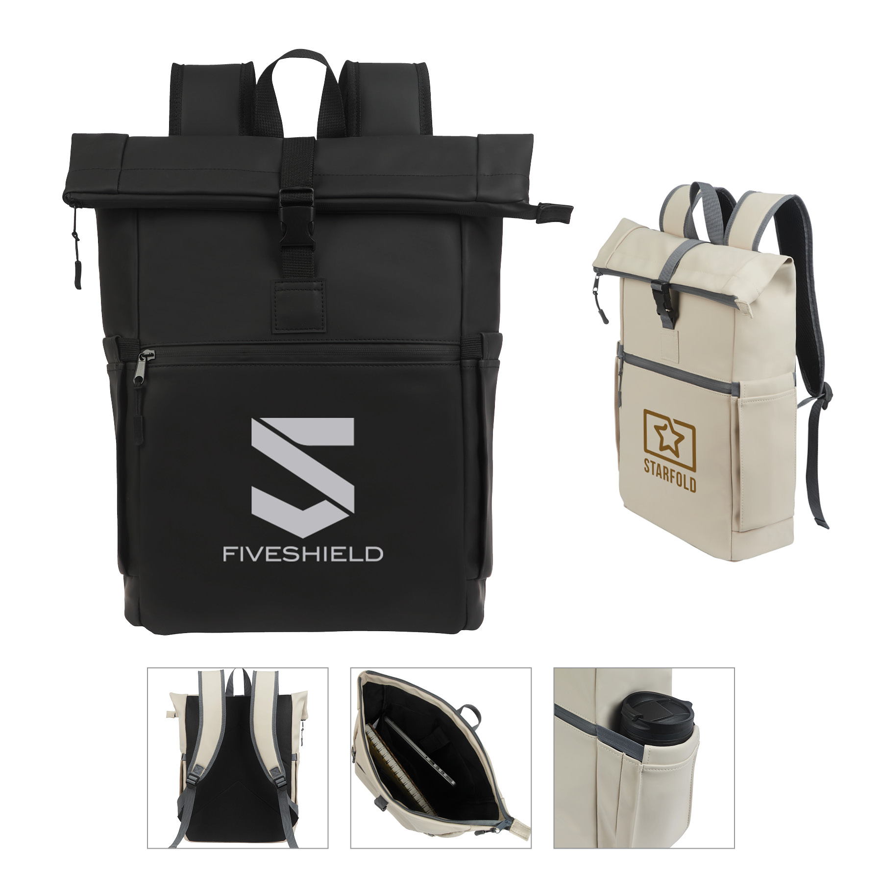Casey PU Roll-Top Laptop Backpack 9