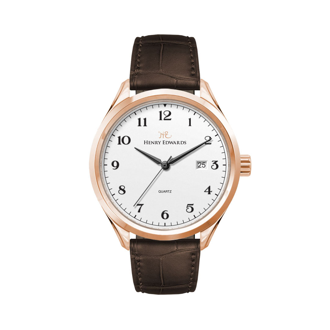 Watch Creations 42MM, 3 HAND WITH DATE, ROSE GOLD PLATED STEEL CASE, WHITE DIAL, BROWN CROCO BACK GRAIN LEATHER 3