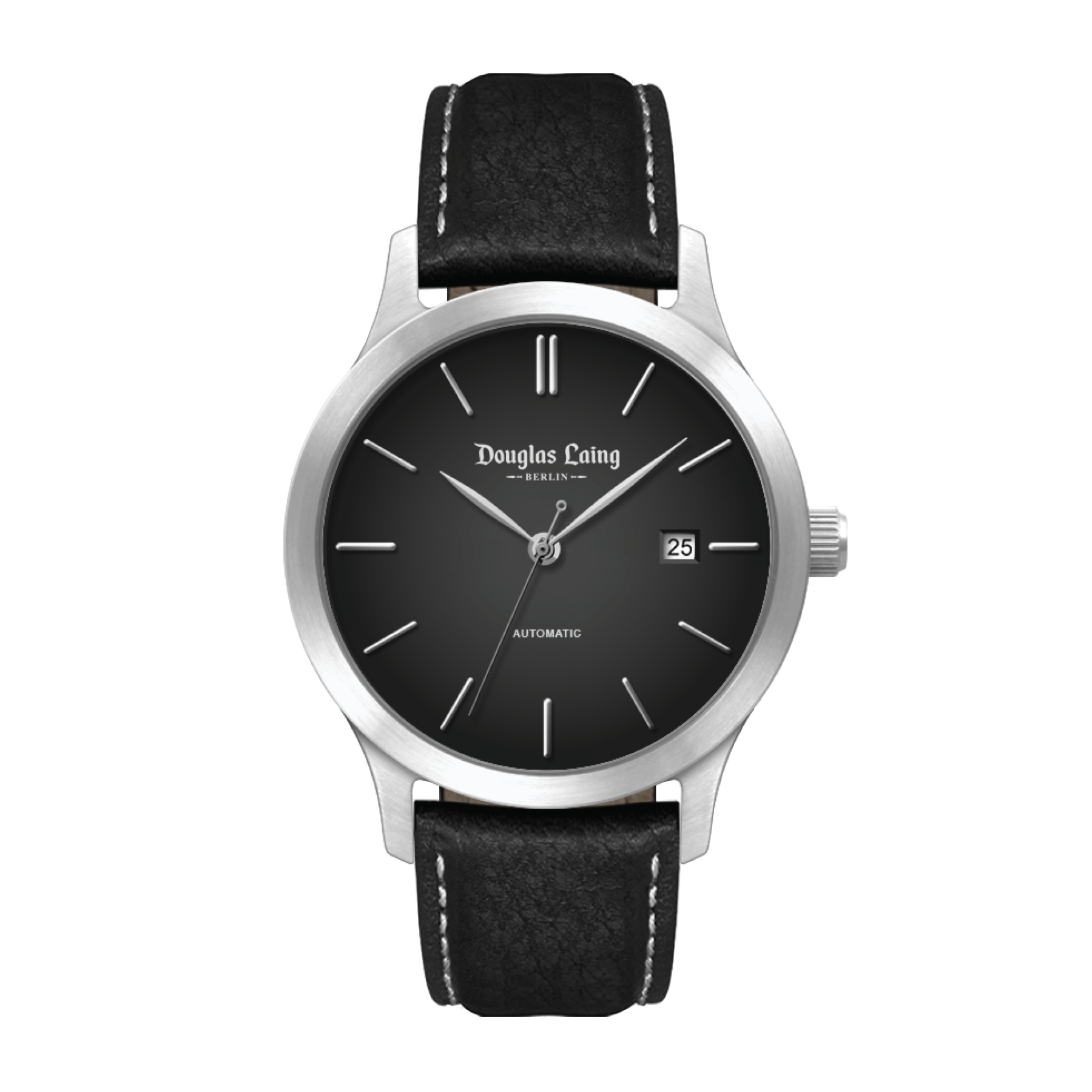 WC2212 40MM STEEL SILVER CASE, 3 HAND "AUTOMATIC" MVMT, DTE DISPLAY, BLACK DIAL, SEE THROUGH BACK, LEATHER