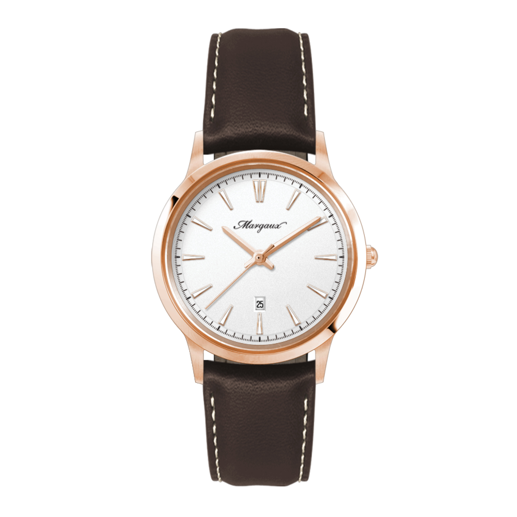WC4219 22MM STEEL ROSE GOLD CASE, 3 HAND MVMT, WHITE DIAL, DTE DISPLAY, LEATHER STRAP, FLAT MINERAL CRYSTAL