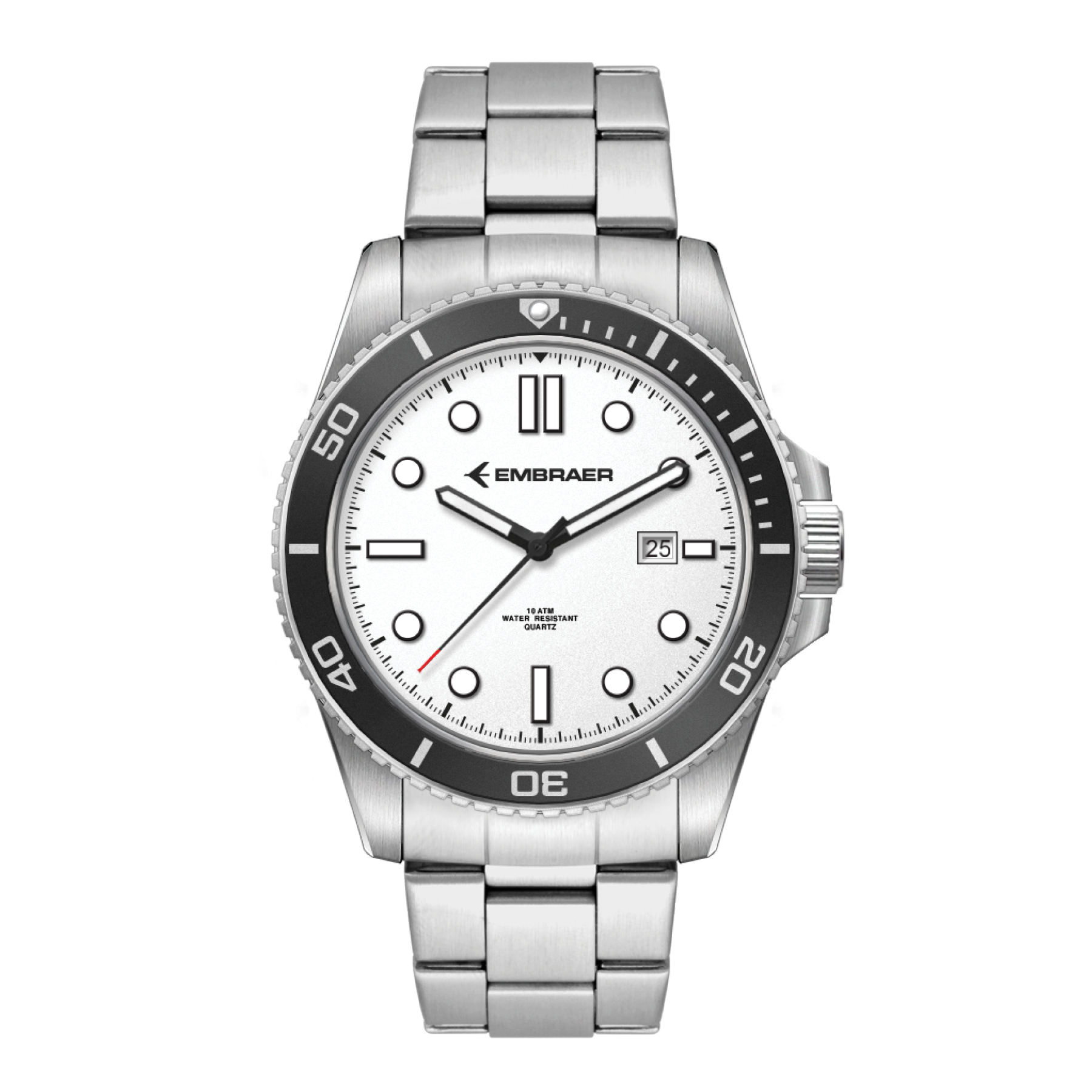 WC5258 42.5MM STEEL SILVER CASE, 3 HAND MVMT, WHITE DIAL, DTE DISPLAY, BK ROTATING BEZEL, SILVER BRACELET,