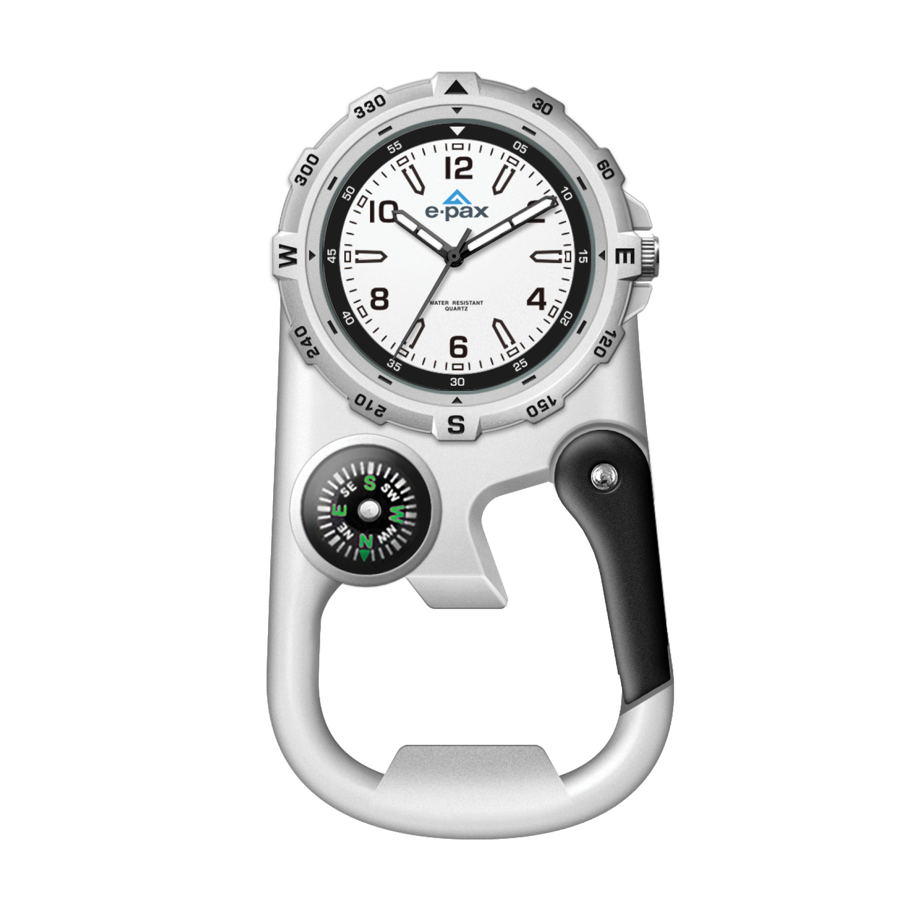 WC8227 41MM METAL MATTE SILVER POCKET WATCH, 3 HAND MVMT, WHITE DIAL, COMPASS, CARABINER