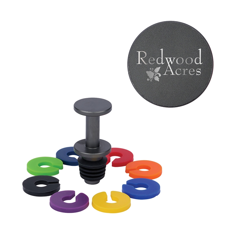 Rocco Aluminum Bottle Stopper with Glass Markers — Black