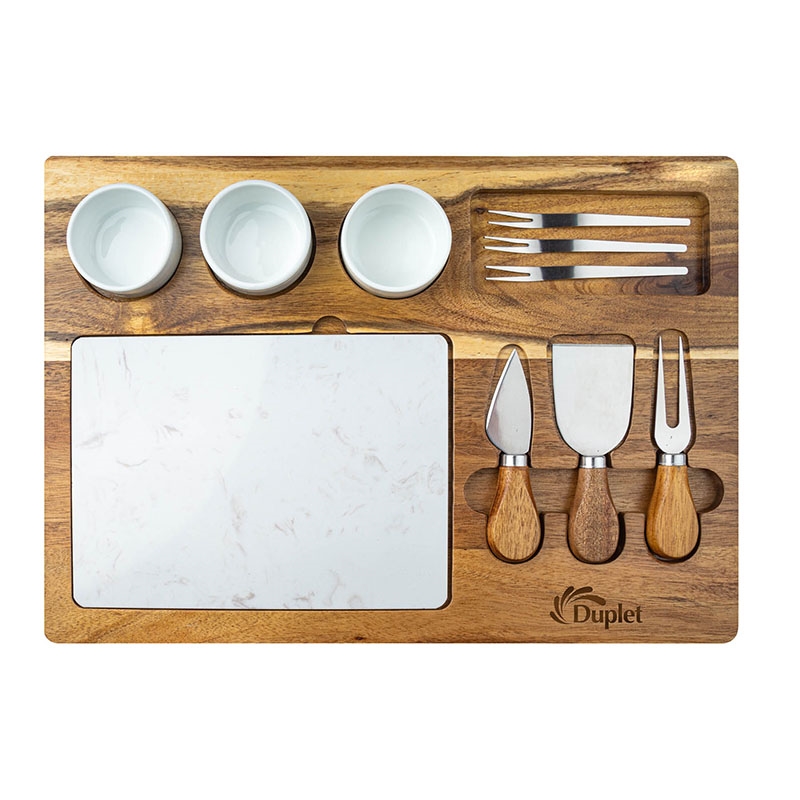 Milton 11-Piece Acacia Wood Cheese Set — Natural