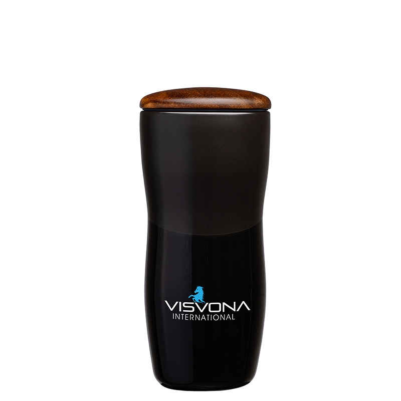 Tarrazu 12 oz. Double Wall Ceramic Tumbler w/ Wood Lid 25