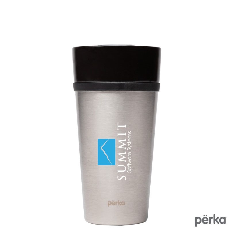 Perka® Linden 14 oz. Double Wall Ceramic Tumbler w/ Stainless Steel Outer — Black