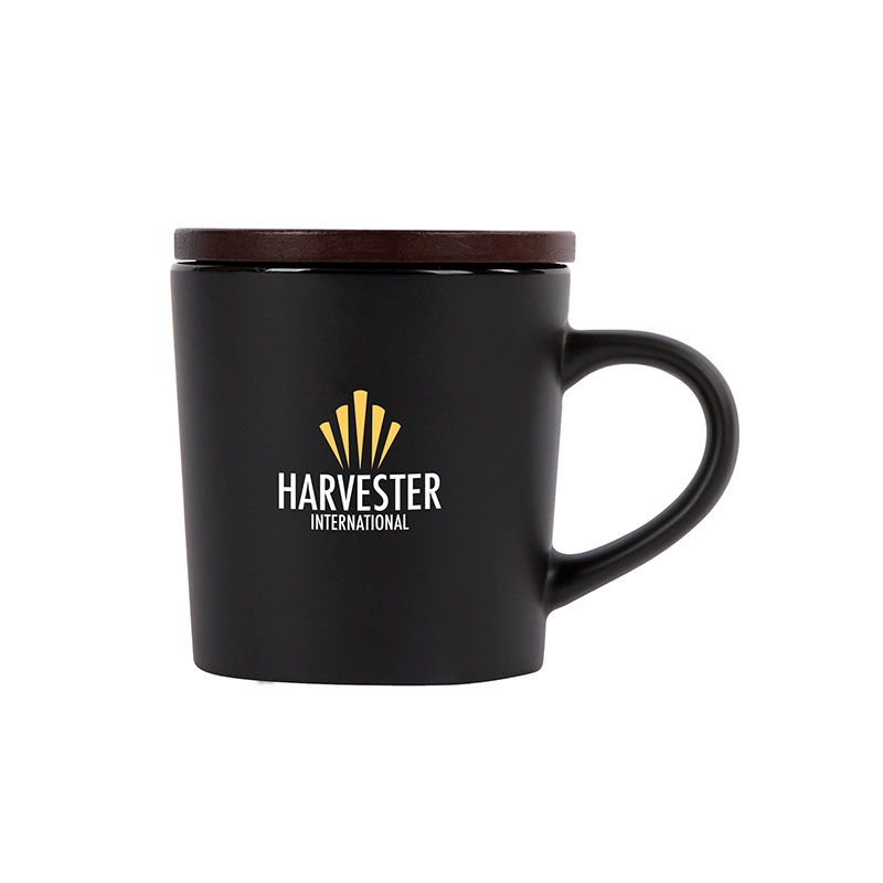 Copenhagen 16 oz. Ceramic Mug w/ Wood Lid — Black
