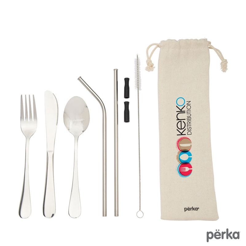 Perka® Castellana 6-Piece Steel Straw & Utensil Set — Steel