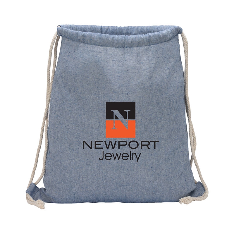 Huron Recycled Cotton Drawstring Tote — Blue