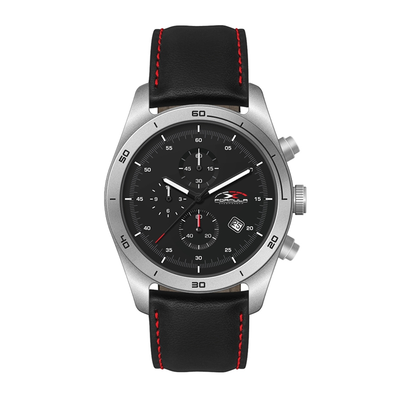 WC6506 42MM STEEL MATTE SILVER CASE, CHRONOGRAPH MVMT, BLACK DIAL, DTE DISPLAY, LEATHER STRAP, FLAT MINERAL 3