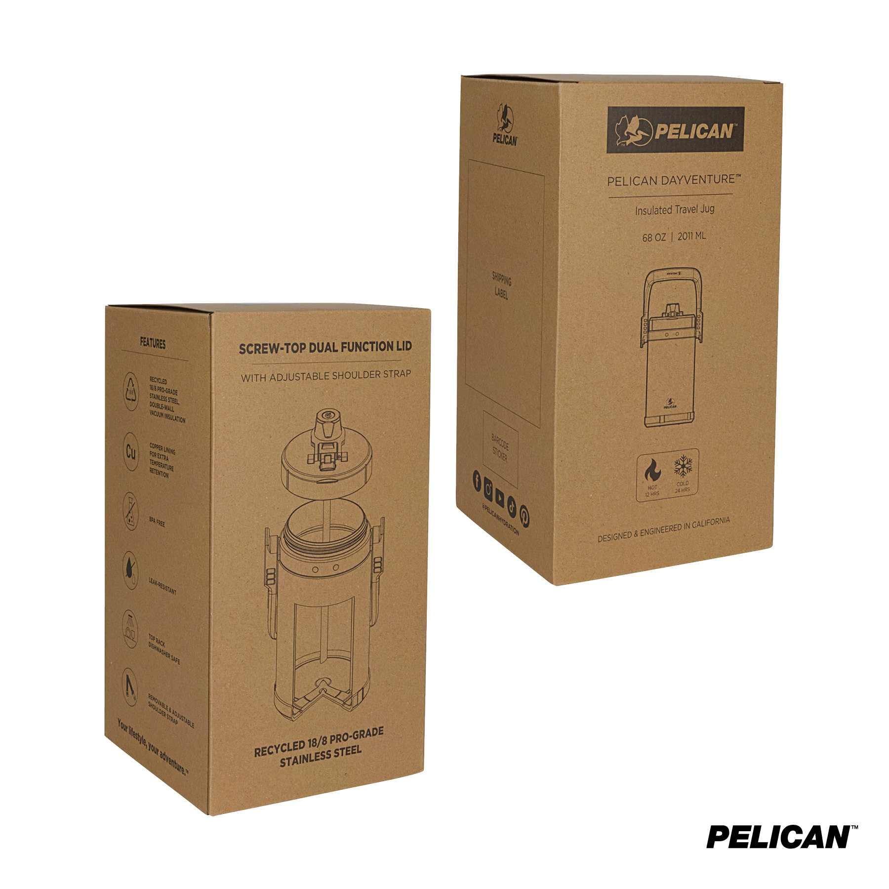 Pelican Dayventure™ 68 oz. / Half Gallon Recycled Double Wall Stainless Steel Travel Jug 13