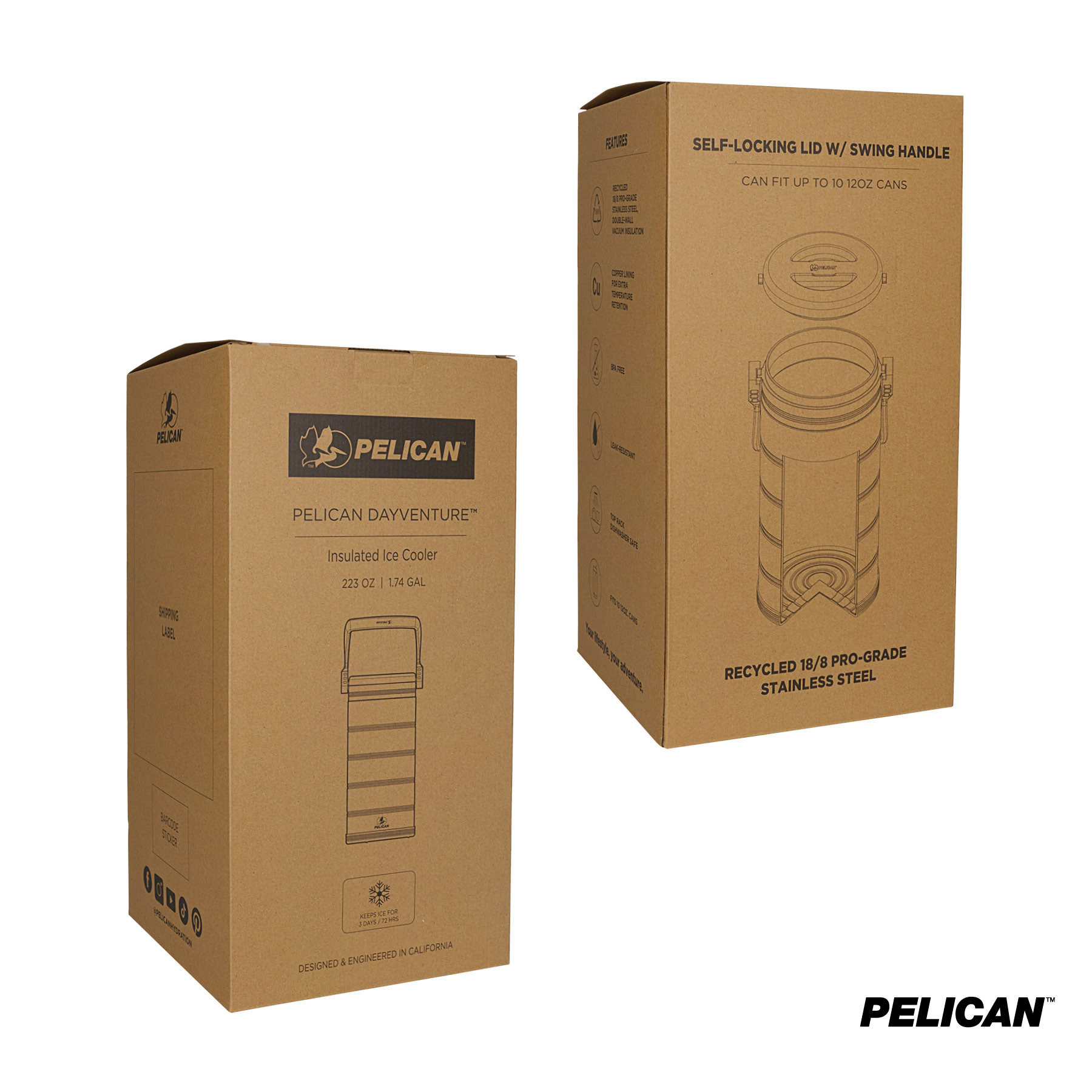 Pelican Dayventure™ 223 oz. / 1.74 Gallon Recycled Double Wall Stainless Steel Ice Cooler 34