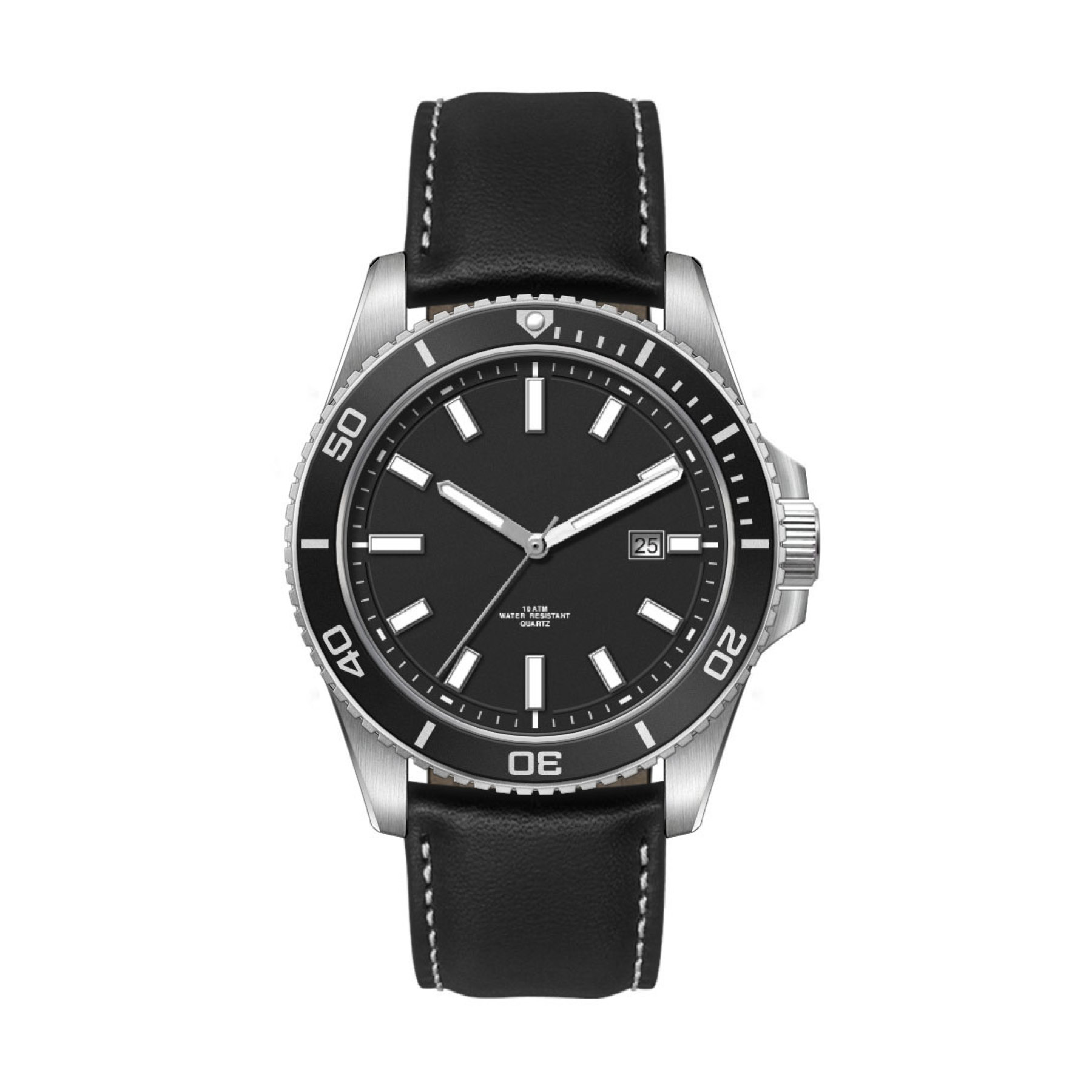 42.5MM, SS, SILVER CASE, BK BEZEL, 3-HAND MVT, DTE 6