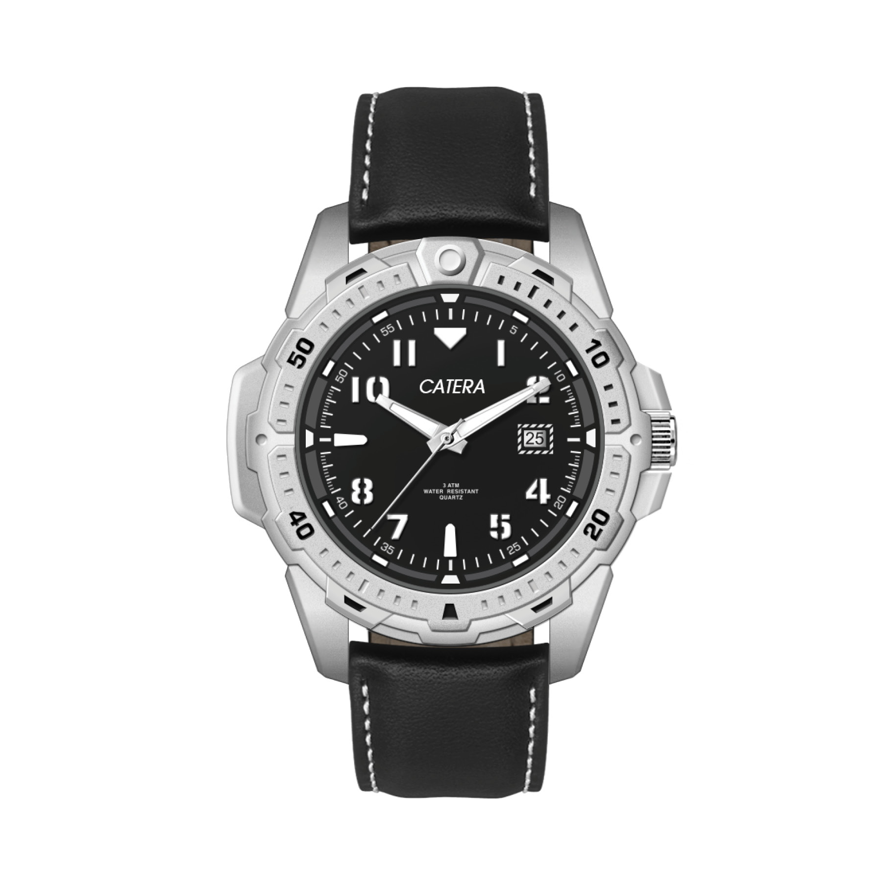 WC5910 45MM METAL MATTE SILVER CASE, 3 HAND, DTE DISPLAY, BLACK DIAL, LEATHER STRAP, FLAT MINERAL CRYSTAL, 4